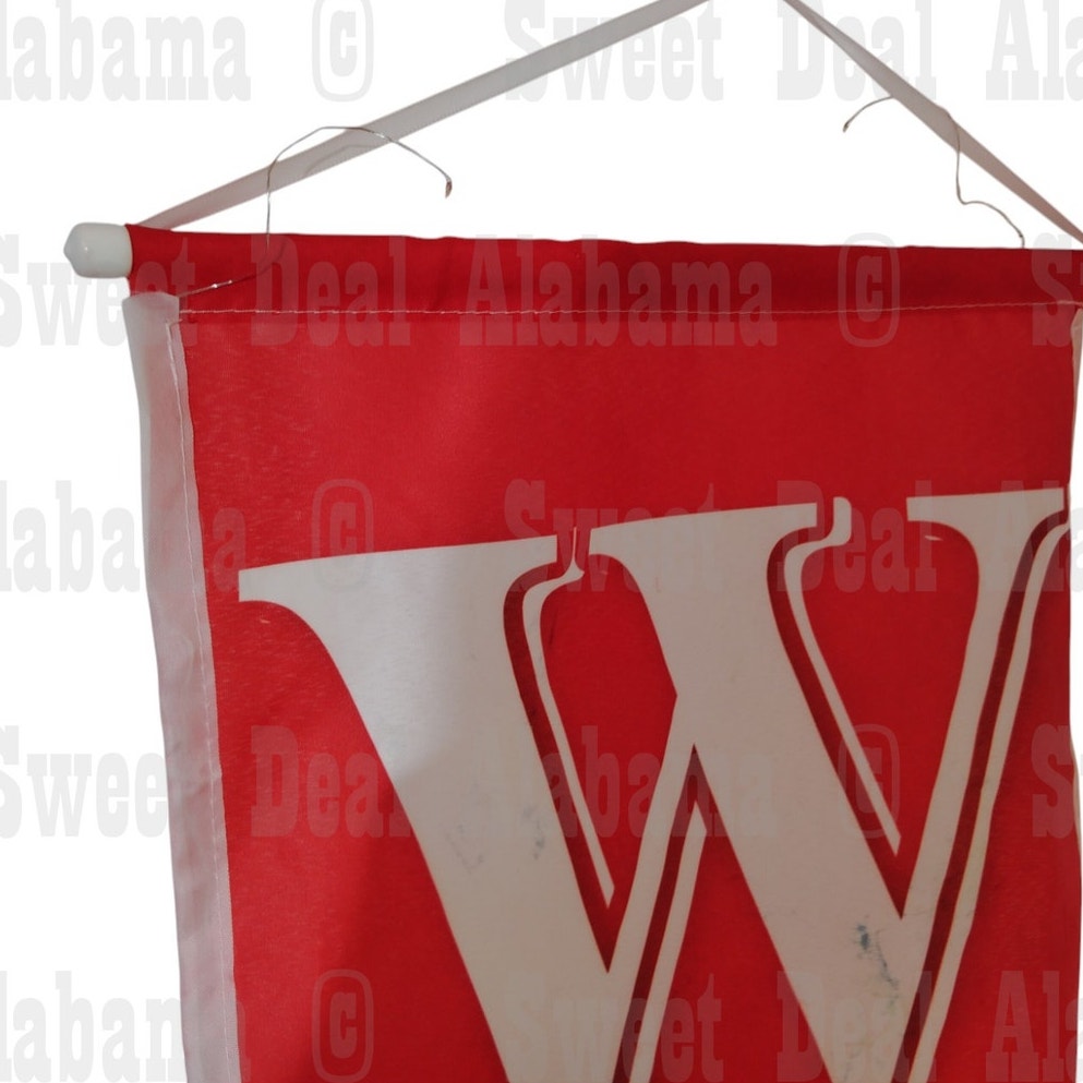 Vertical Welcome Banner – Red with Checkered Heart, Lighted Down The Sides
