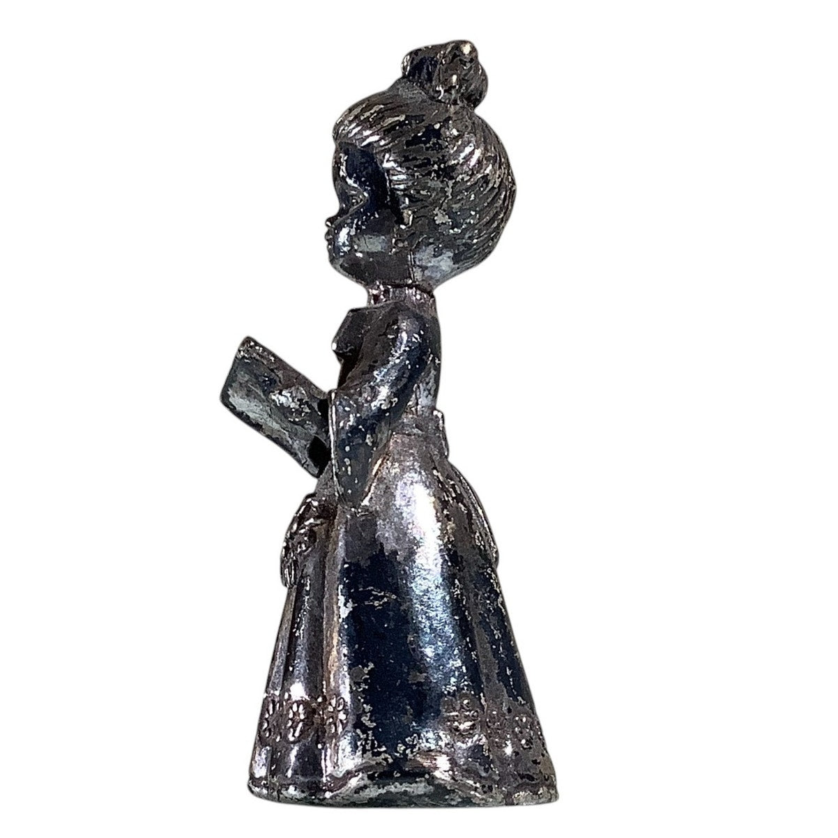 Vintage Pewter Girl Holding/reading Book, Singing Figurine 1-1/2"H x 3/4"W