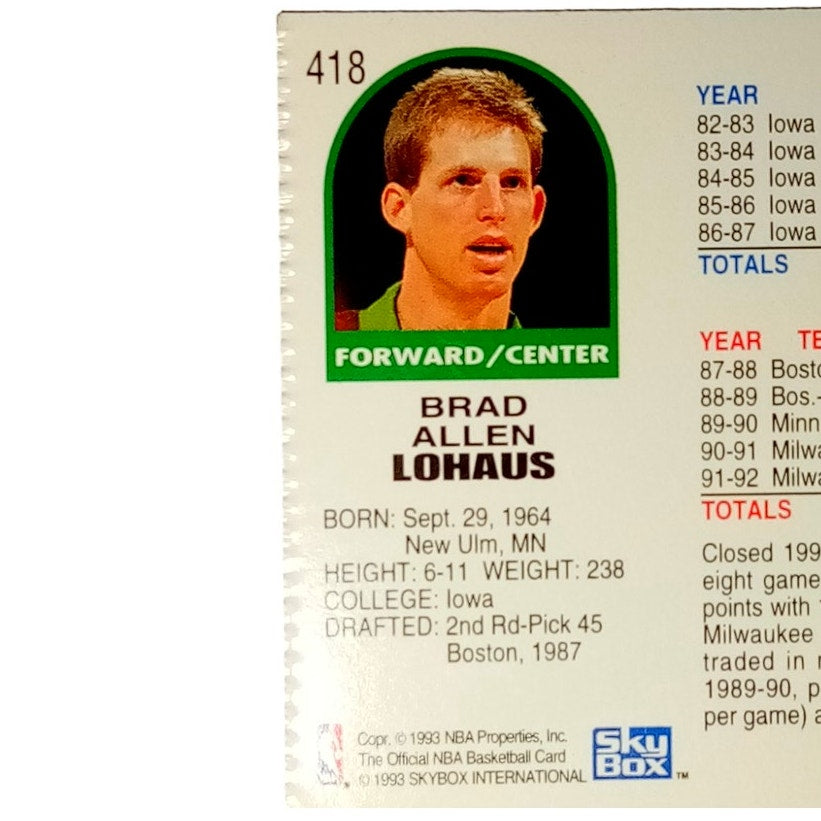 Brad Lahaus Milwaukee Bucks 1993 Skybox NBA Hoops, Mis-cut Trading Card #418, NM