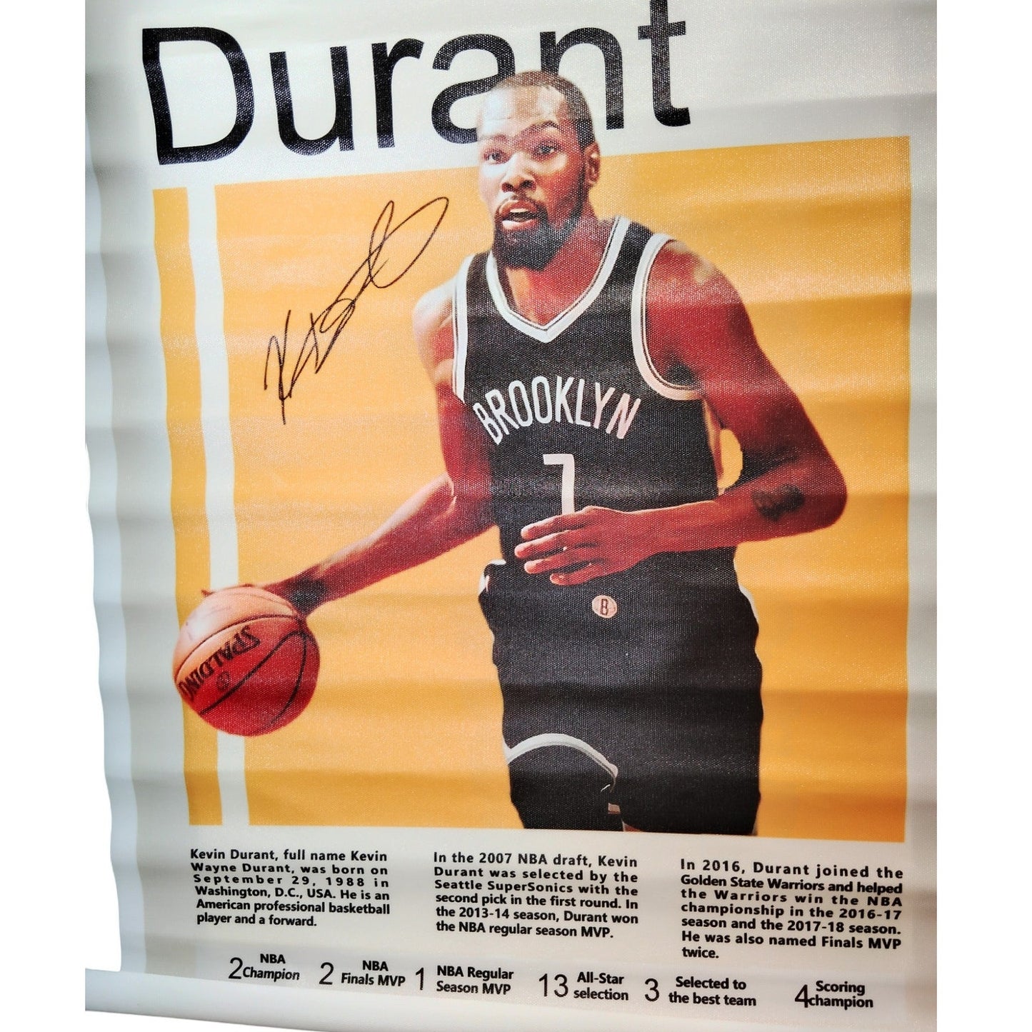 Kevin Durant Canvas Print – Brooklyn Nets Poster, 16x24" Unframed, NBA Career Highlights Wall Art