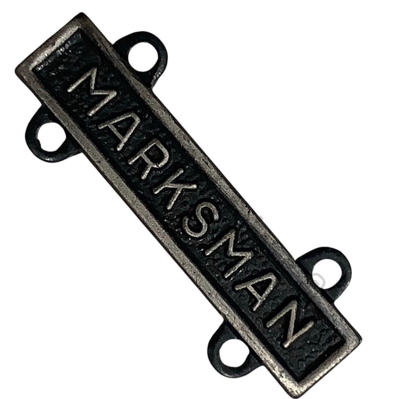Military Qualification Bar, Marksman, 1/2"H x 1"W, Silver Text, Black Background