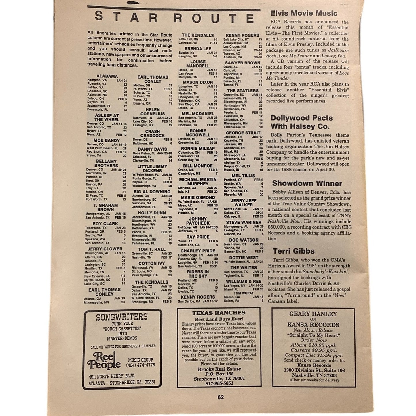 Music City News Magazine, Jan 1988 - Special 25th Anniversary Edition, 64 Pages