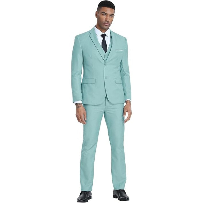 Men's Slim Fit 3 Pc Suit, 2 Button Dress Tux Suit Set w/ Jacket Vest Pants & Tie