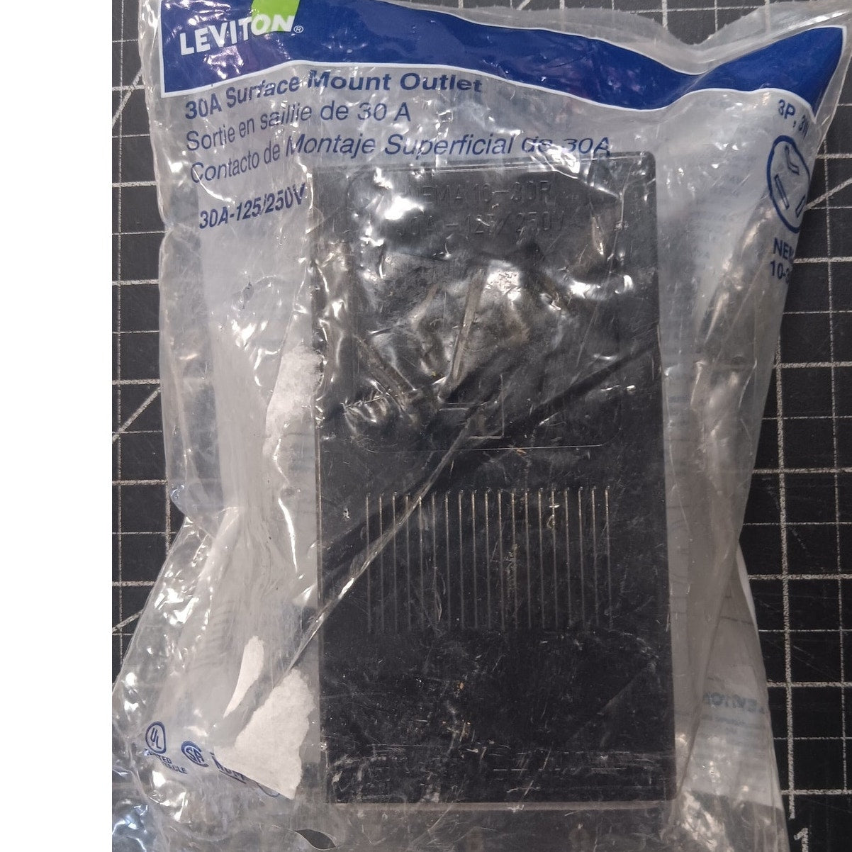 Leviton 30 Amp Surface Mount Power Single Outlet, Black 5054-P00