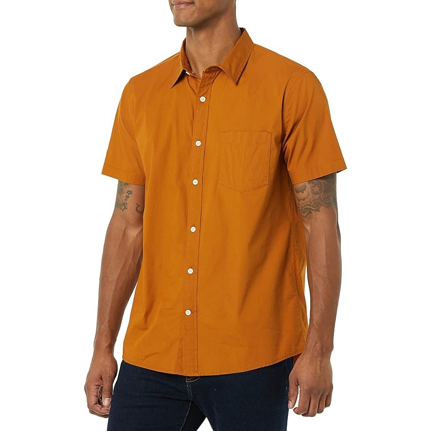 Goodthreads Standard-Fit Short-Sleeve Button-Down Stretch Poplin Shirt, Dark Caramel, Medium, NWT