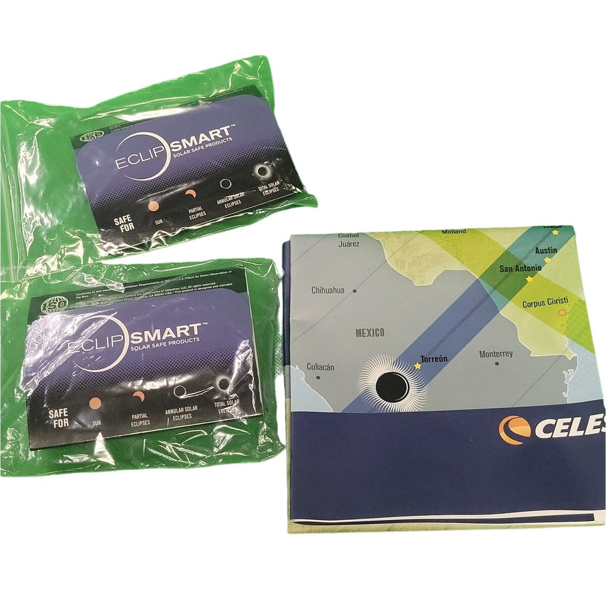 Celestron – 2-Pack EclipSmart Safe Solar Power Viewers – 2X Magnification – Meets ISO 12312-2:2015(E) Standards – Solar Safe Filter Technology – Observe Eclipses & Sunspots – Includes Eclipse Map, NIB