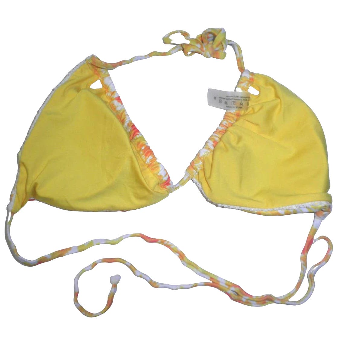 Jsezml Brazilian Bikini Top, Yellow Floral Print, Med (6) Bust 33.86 - 35.83 in.