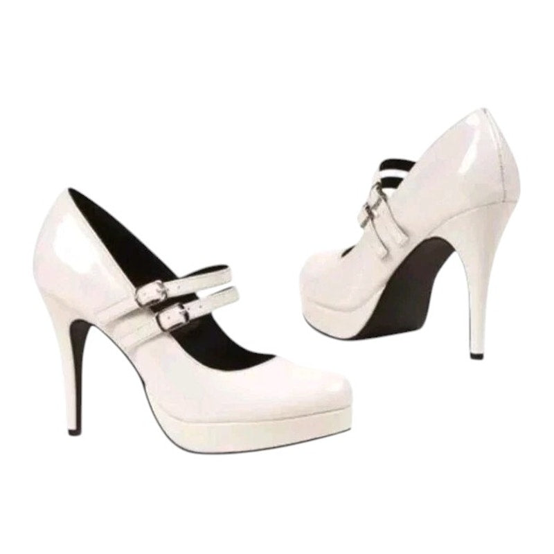 Adult Women's White Mary Jane Costume Platform Shoes Size Small (5/6)