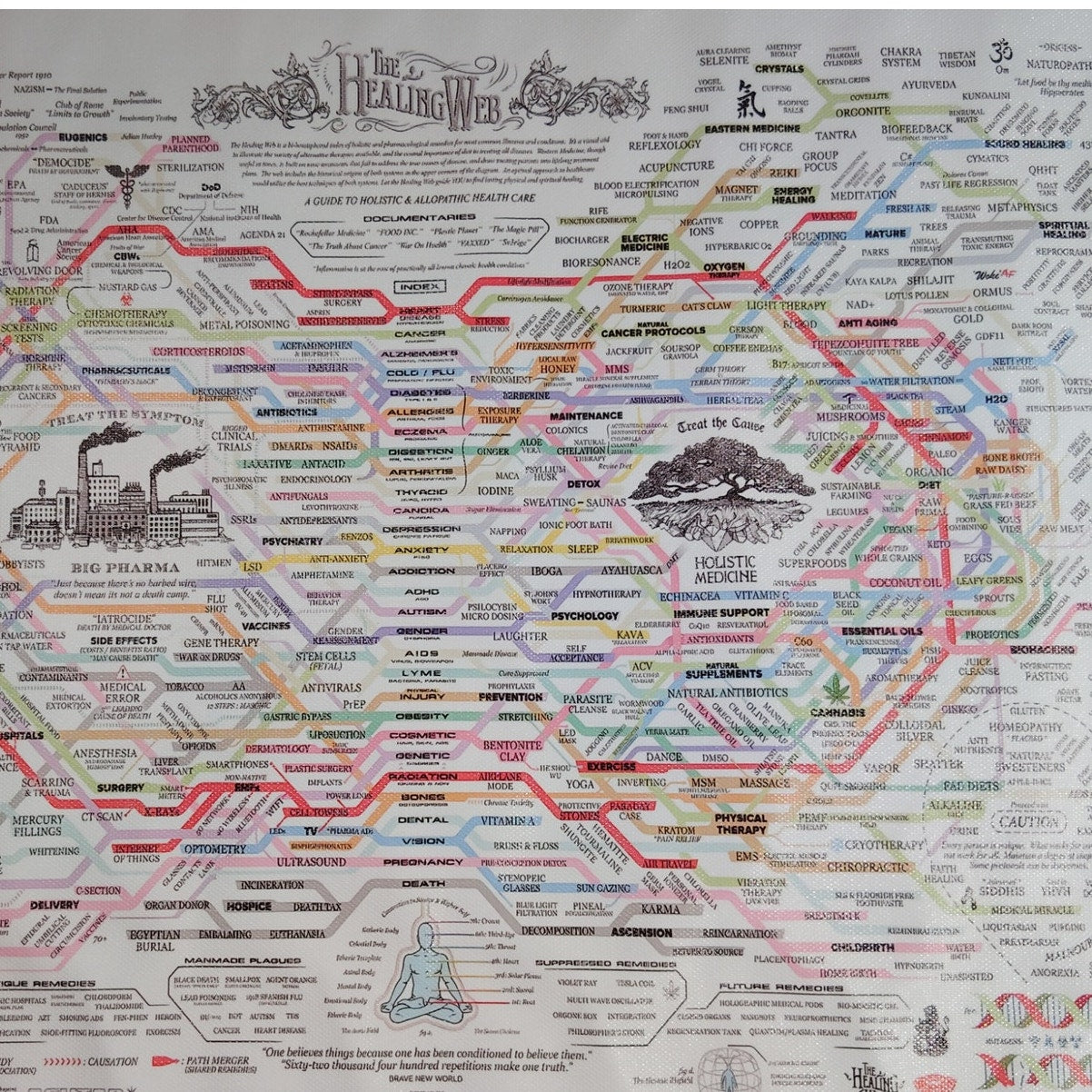 The Healing Web Canvas Print – Holistic & Allopathic Health Care Chart, 16x12" Unframed Wall Art