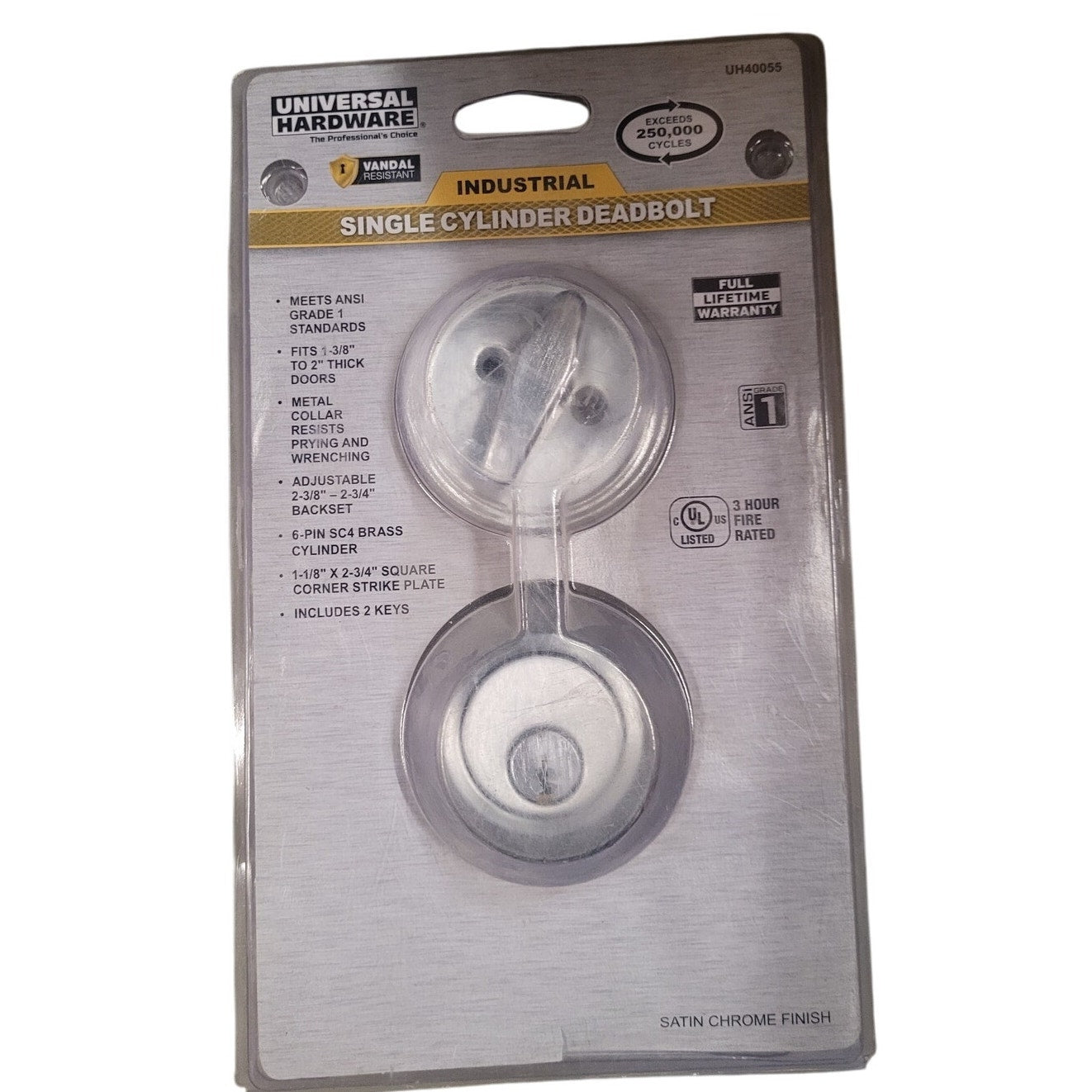 Commercial 2-3/4 in. Single Cylinder Satin Chrome Heavy-Duty Industrial Deadbolt
