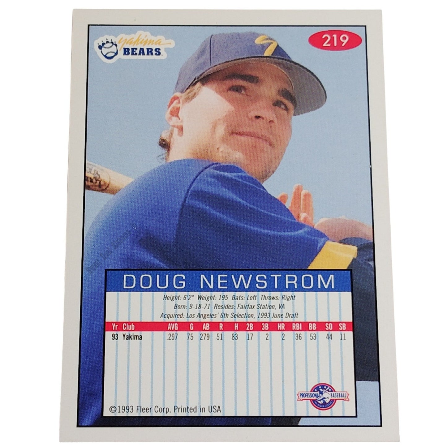 Doug Newstrom, Yakima Bears, No. 219, 93-94 Fleer Excel Minor Leagues