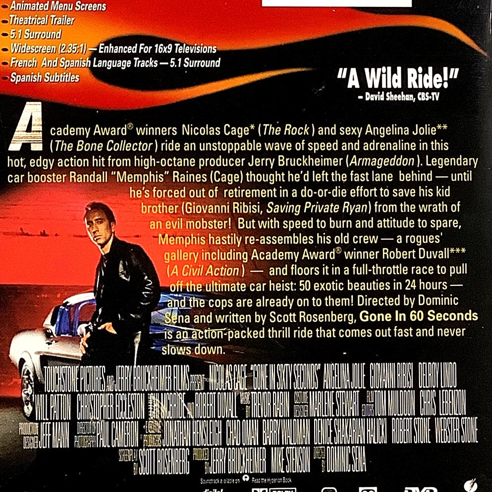 Gone in 60 Seconds (DVD, 2000) Action/Adventure, Nicolas Cage, Angelina Jolie