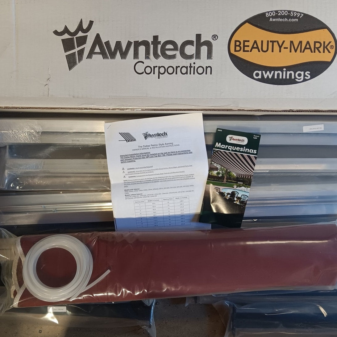Awntech Dallas Retro Fixed Awning 10.38 ft x 16" x 30" Burgundy, Acrylic Fabric