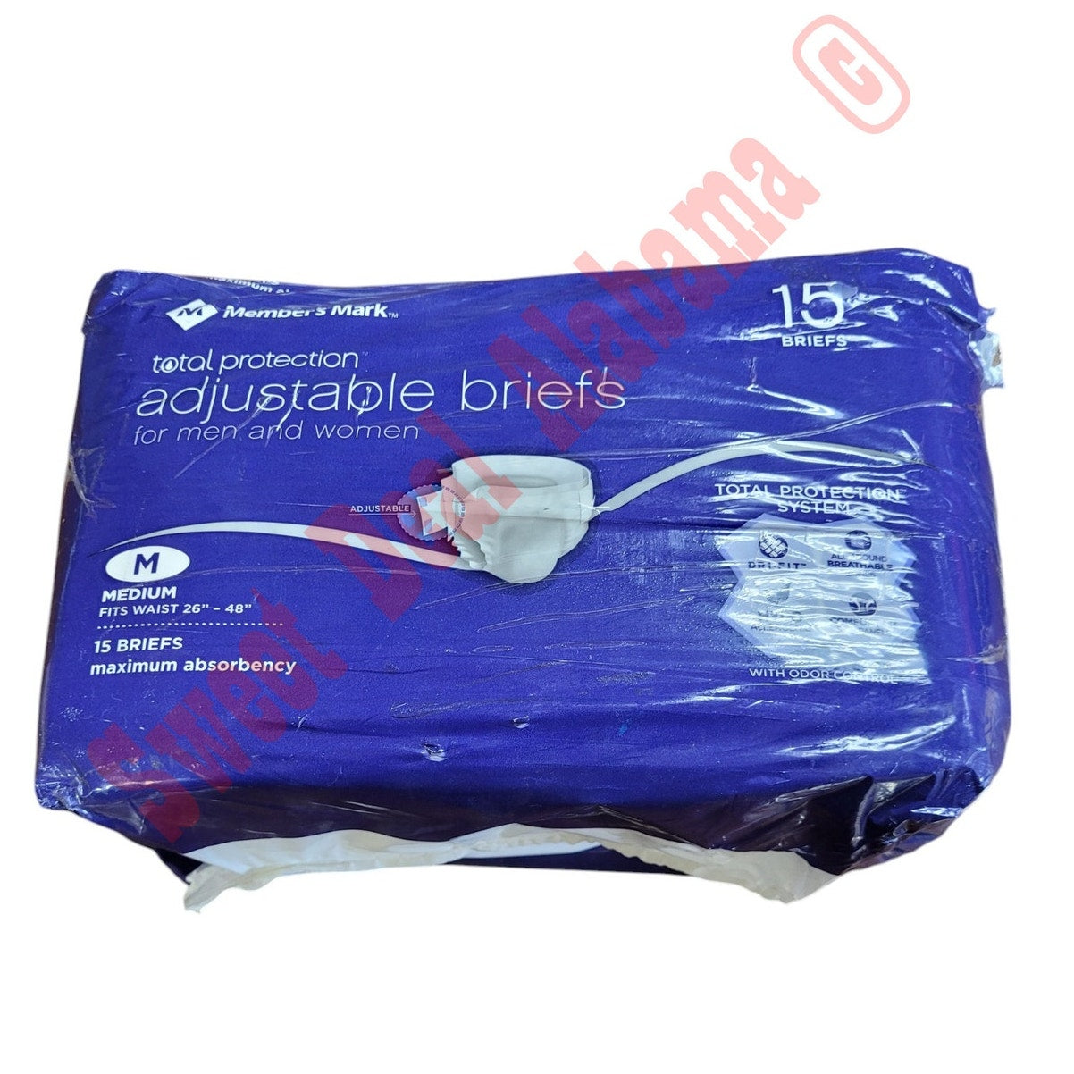 30 Ct. Member's Mark Total Protection Adjustable Briefs for Men/Women 26-48"W