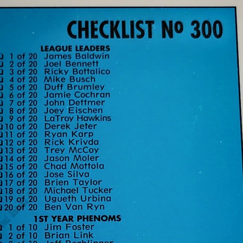 Checklist 250-300, 1-10 All-Stars, Phenoms & Leaders, #300, 93-94 Fleer Excel