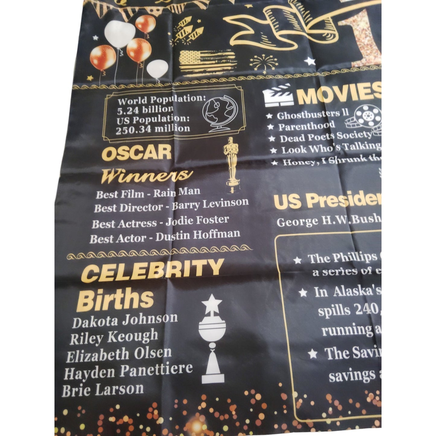 Back in 1989 Banner – 6x3.6 ft Vintage Birthday/Reunion Party Trivia Poster, Photography Backdrop