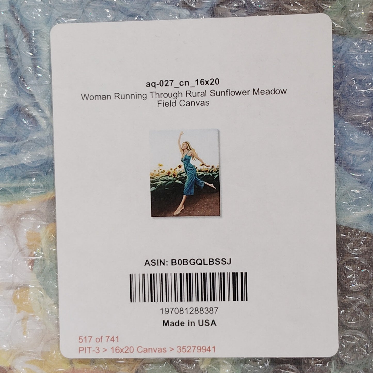 16x20 Woman in Sunflowers, Stretched Canvas, Wood Frame Wall Art Design/Ziwei Li