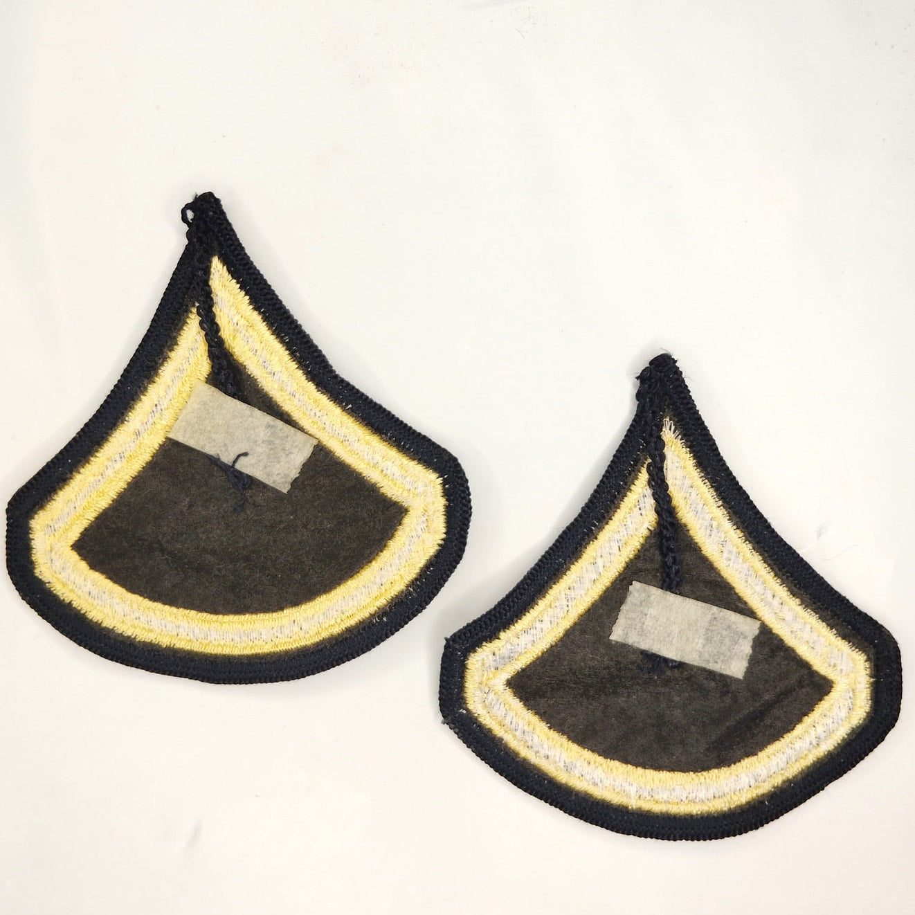 Vintage US Army PFC E‑3 Rank Chevrons Female Gold on Black Pair Sew‑On