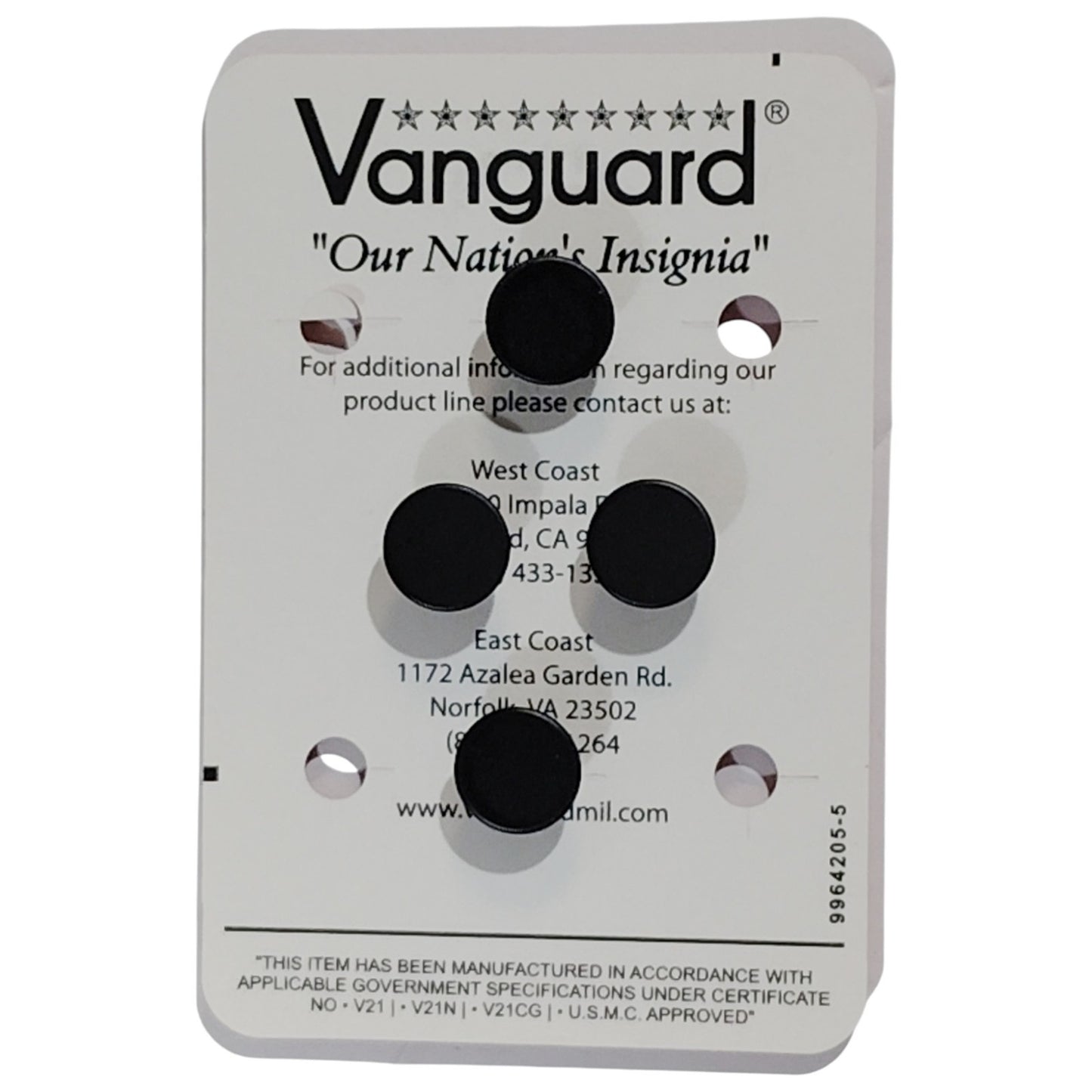 Vanguard Navy Shirt Studs – Black – 4-Pack on Card