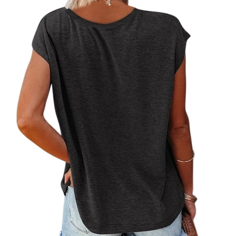 Women’s Cap Sleeve Tank Top – U Neck Casual Loose Fit Blouse, Black, XL