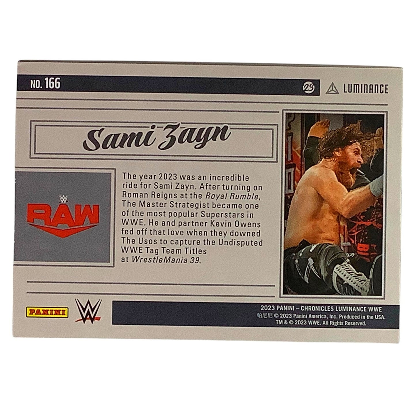 Sami Zayn, WWE Card 166, 2023 Panini -Chronicles Luminance WWE Card NM+