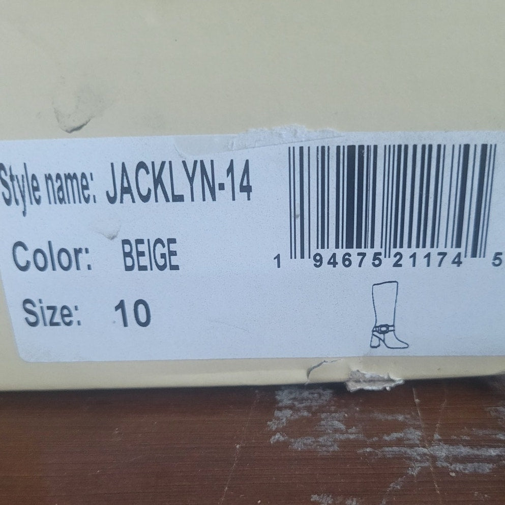 Yoki Jacklyn-14 Dress Boots – Beige, Women’s 10M, Knee-High Block Heel, Side Zip