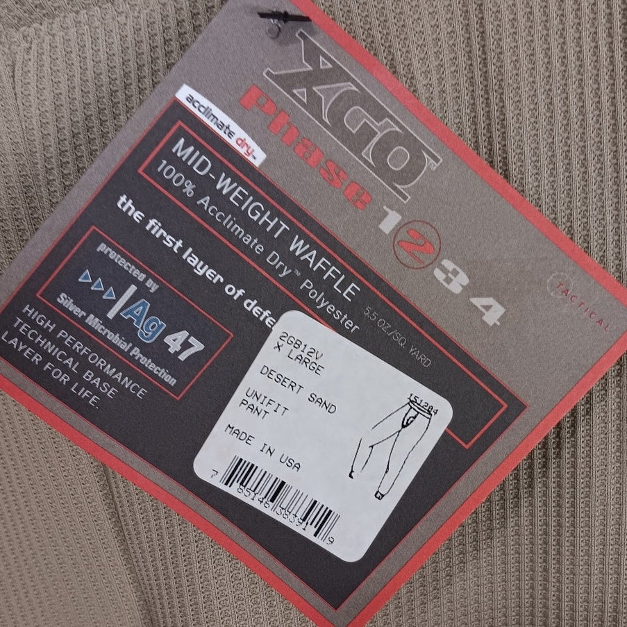 XGO Phase 2 Waffle Base Layer Pants - Desert Sand - XL - 100% Acclimate Dry, USA