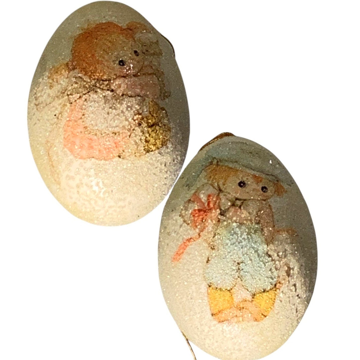 Lot of 5, Handcrafted Egg Ornaments, Vintage 1970's, Various Scenes, Glittered.