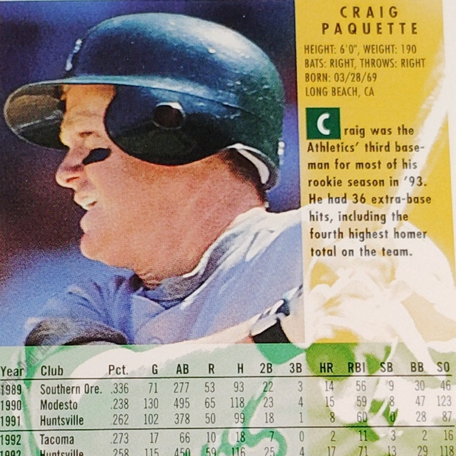 Craig Paquette Oakland Athletics (A's) #272 1994 Fleer Baseball Collector's Card
