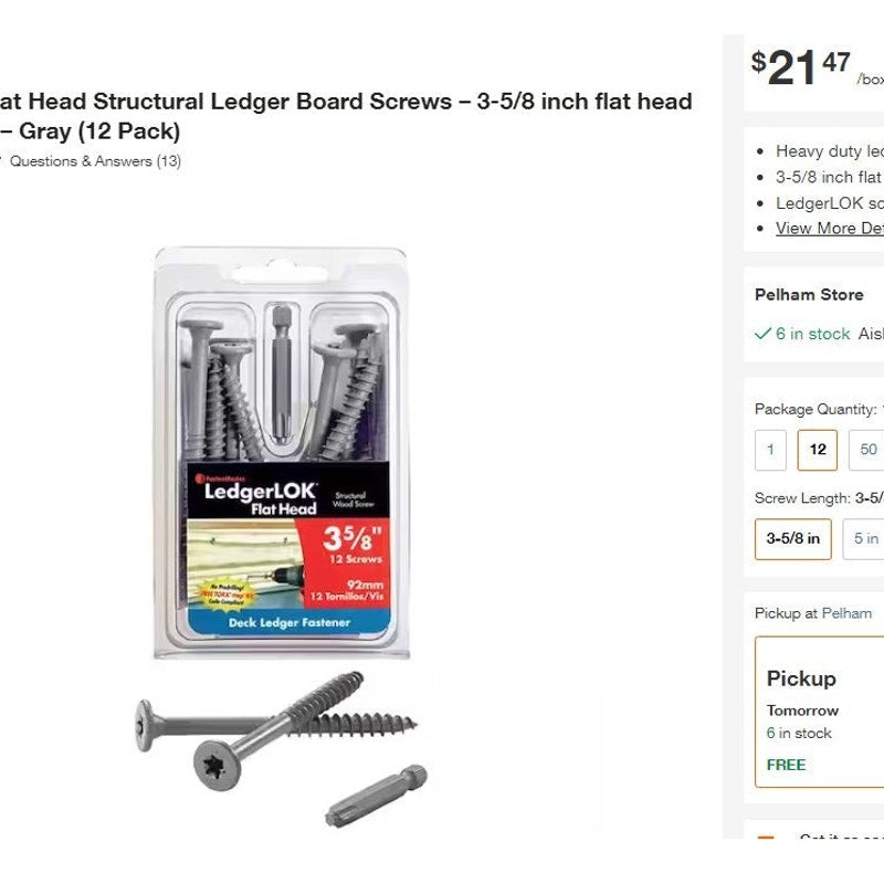 LedgerLOK Flat Head Structural Ledger Board Screws– 3-5/8" flat head wood screws