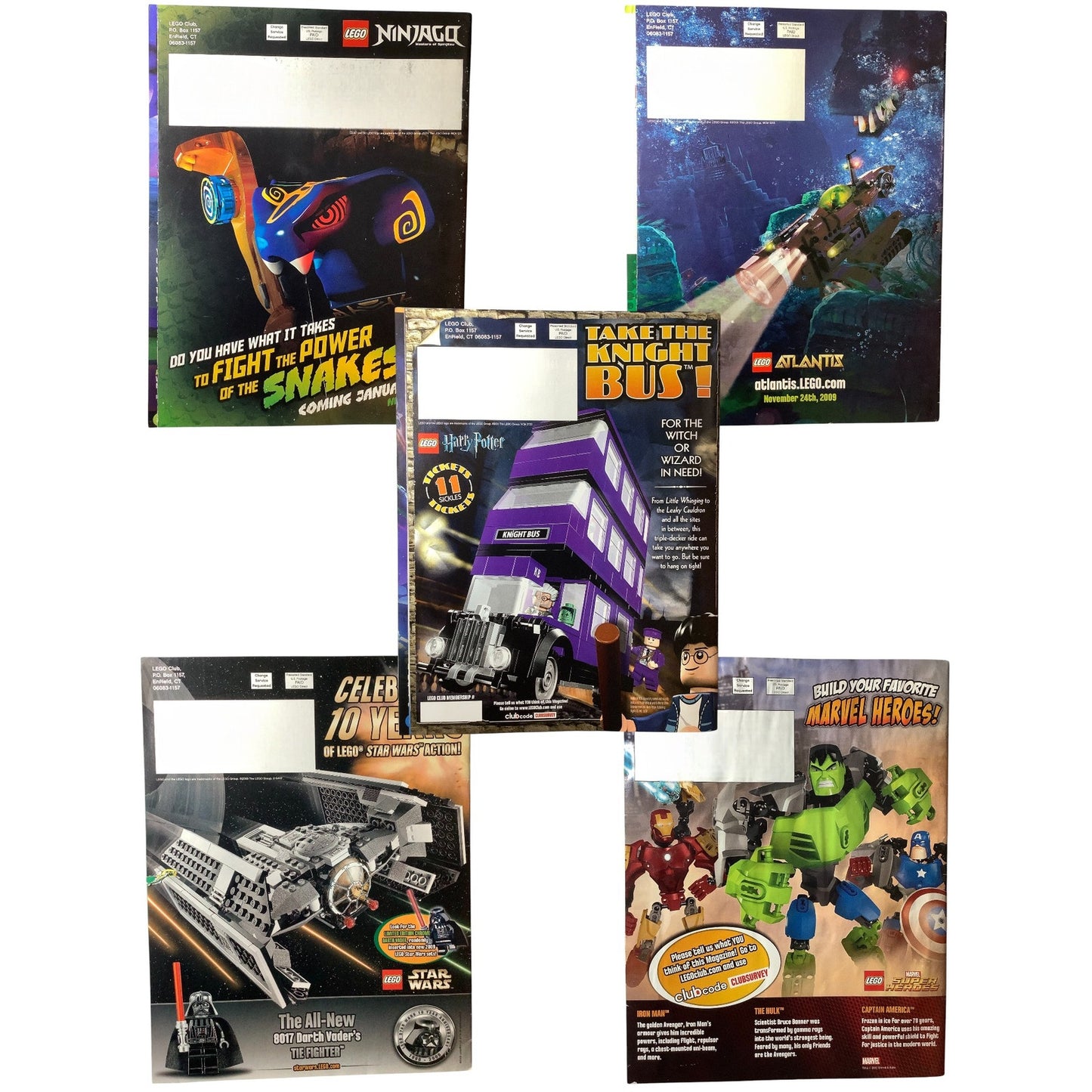5 x Back Issues Lego Club Magazines, 5 issues from 2010-2015 Pictured