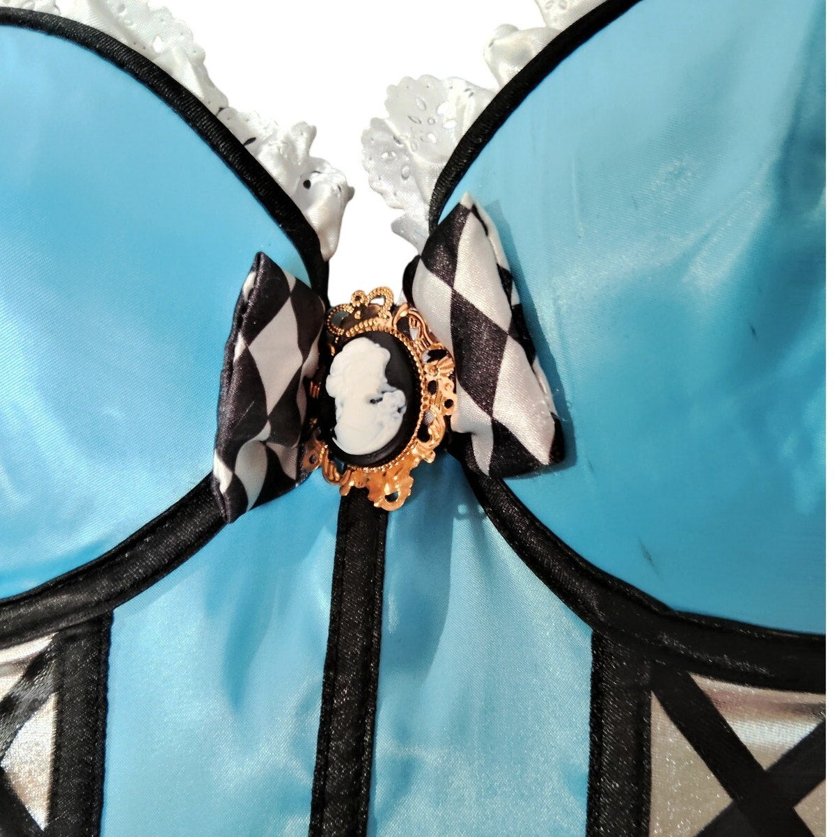 Wonderland Alice Corset Halloween Costume - Black/Blue - Size S/M (Up to Size 8)