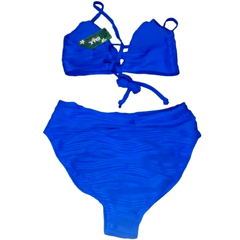 BMJL High Waisted Sexy V Neck Bikini Set, High Cut Two Piece, L, Royal Blue