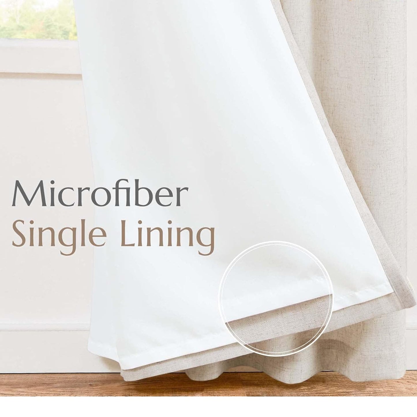 Linen Beige Curtains Panels Drapes, Each 50"W x 90"L, Light Filtering, 2 Panels