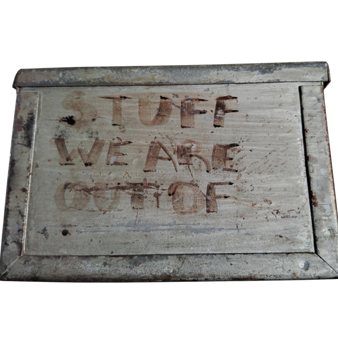 Vintage Galvanized Steel Box – Swing Clip Closure, 5-3/8" Square Industrial Storage