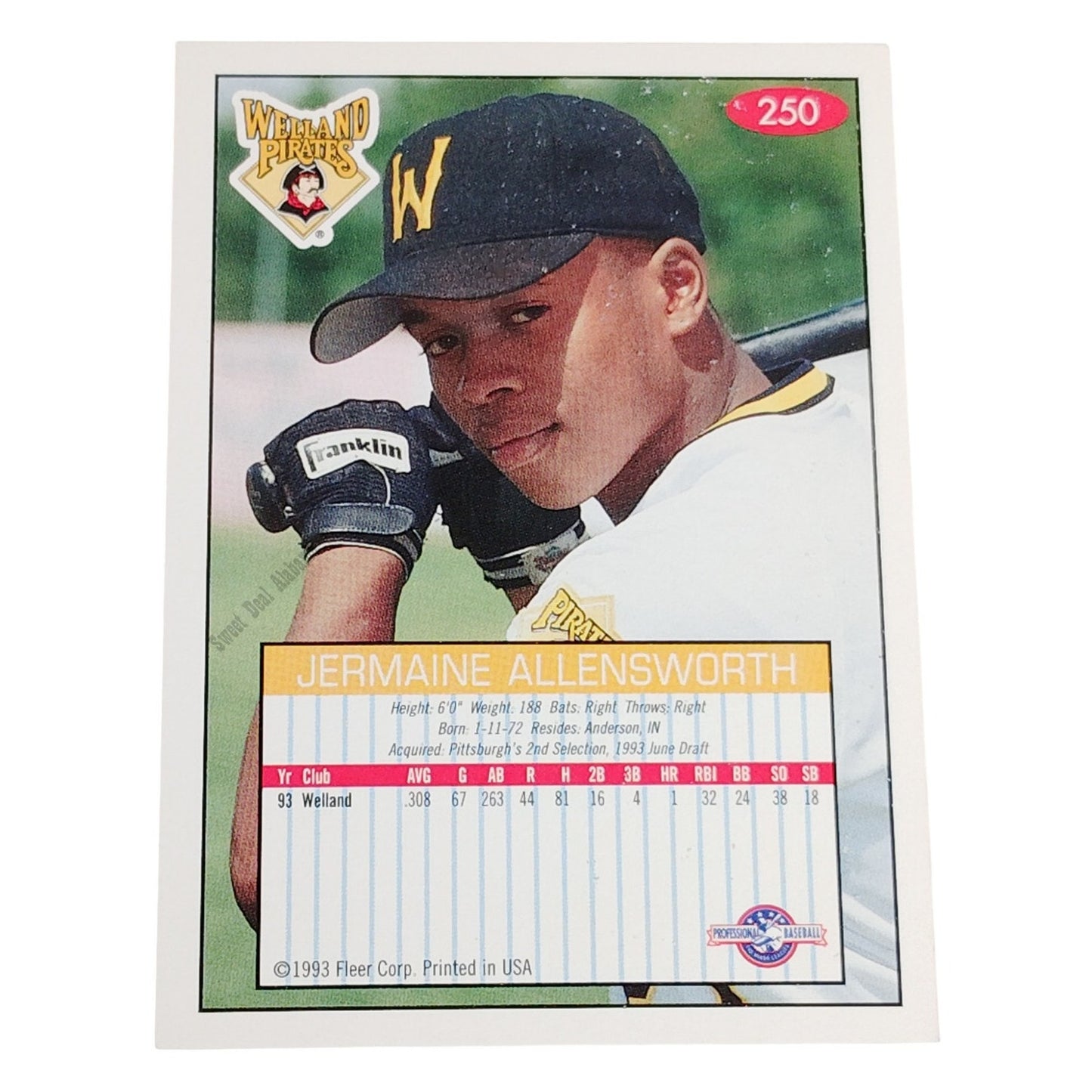 Jermaine Allensworth, Welland Pirates, No. 250, 93-94 Fleer Excel Minor Leagues