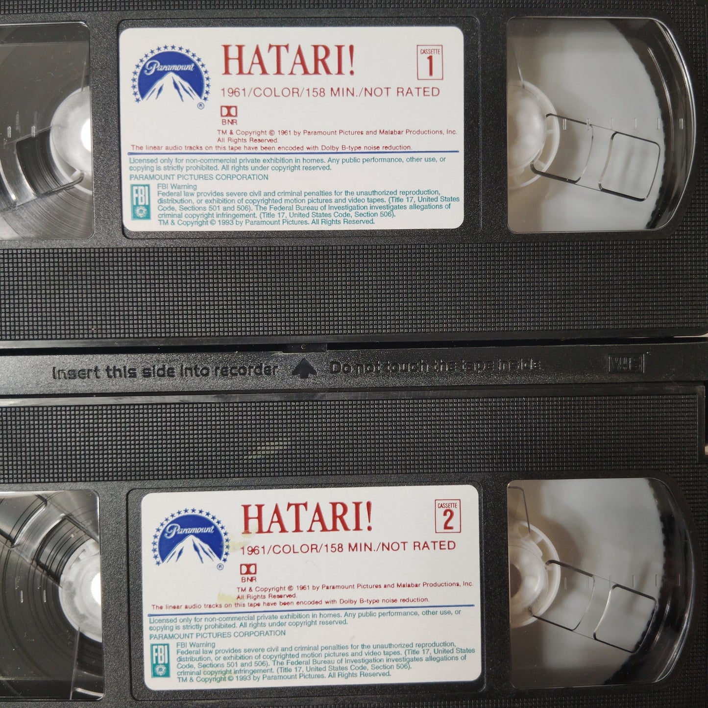 Hatari! VHS 1990 2‑Tape Set John Wayne Howard Hawks Adventure Paramount