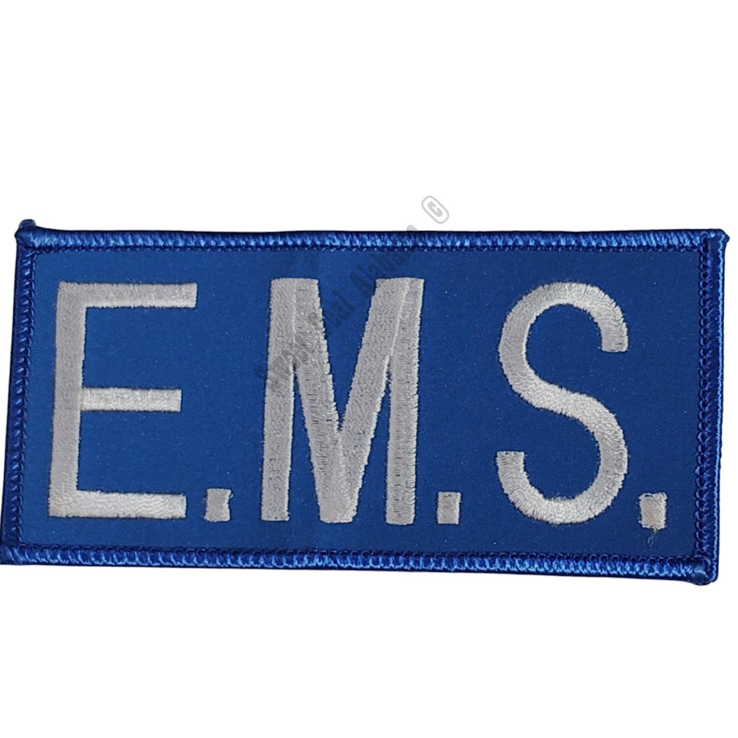 NOS, E.M.S., White Text on Blue, Iron or Sew-On Embroidered Patch, 4-1/4"W x 2"H
