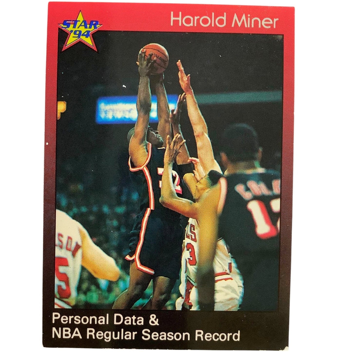 Harold Miner, Miami, 1994 Star Int'l NBA Personal Reg Season Record Card 94, EXC
