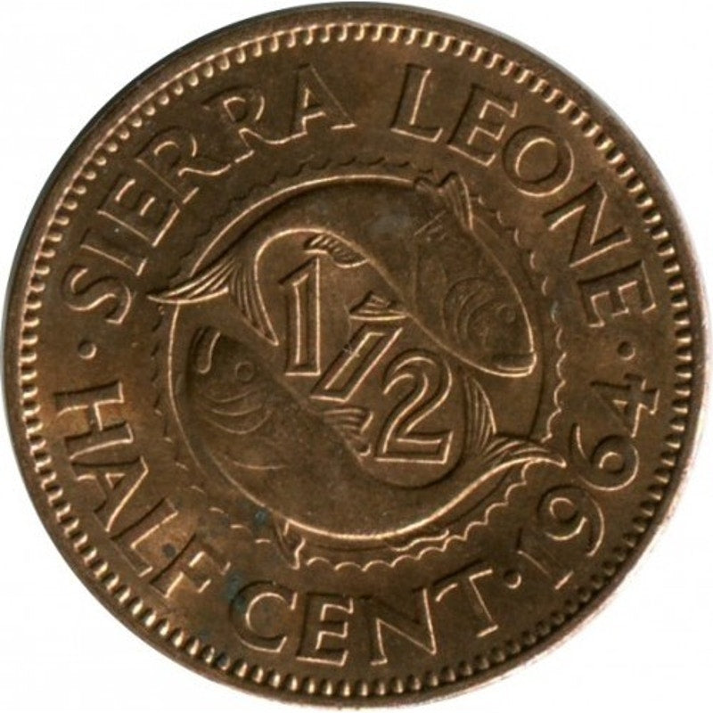 Sierra Leone ½ cent 1964, Sir Milton Margai, Tails: "½ CENT" Divided By Two Fish