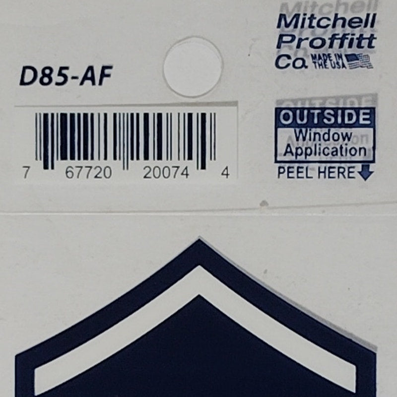 USAF Master Sergeant (E-7) Mylar Vinyl Decal 2.25" x 3.125" White Stripes & Star