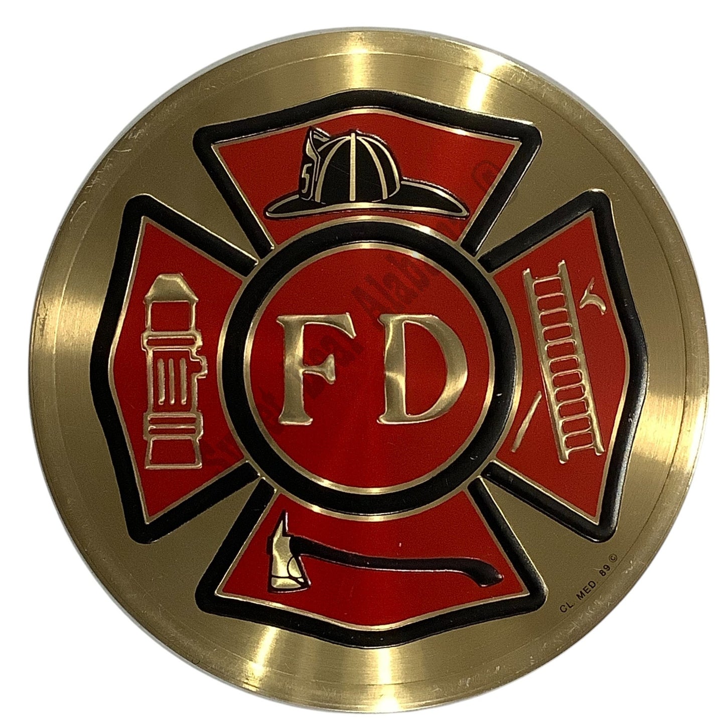 Vintage 1989 Fire Department Medallion, 4"D, Embossed Details, 3M Back Adhesive