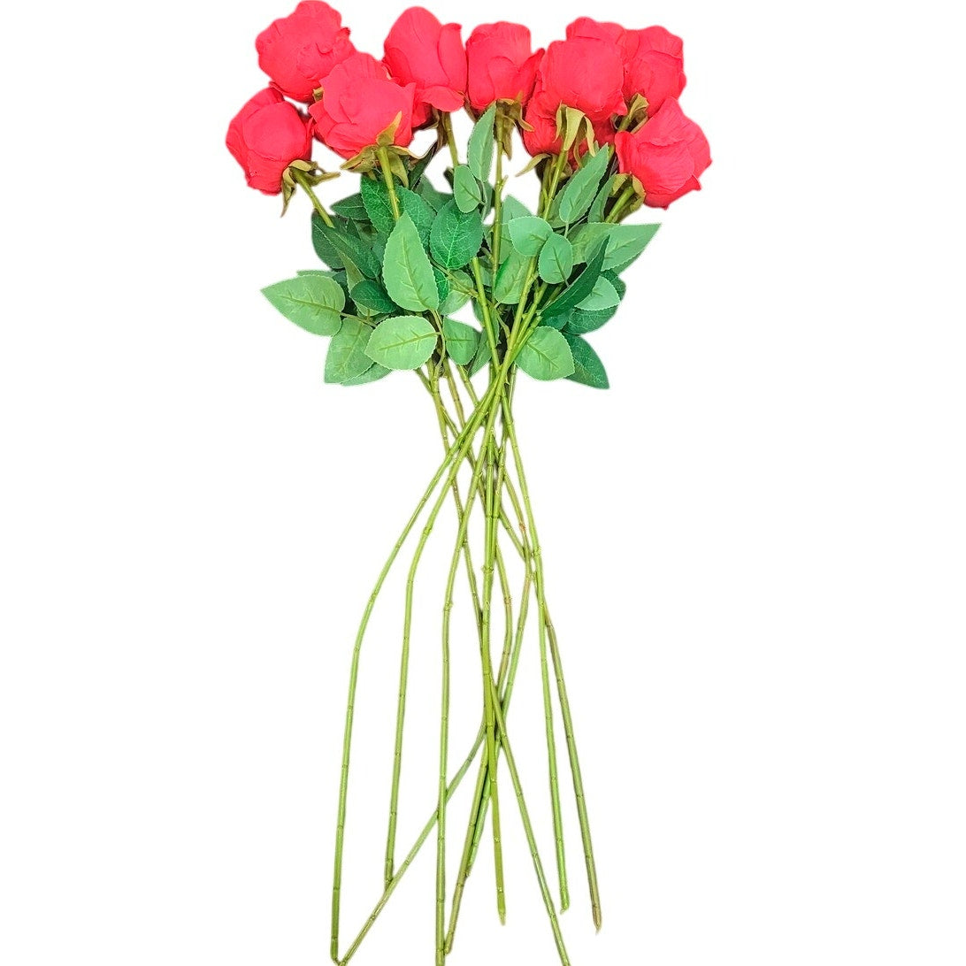 10pcs Red Roses Artificial Flowers Long Stem – Silk Petals, Realistic Look