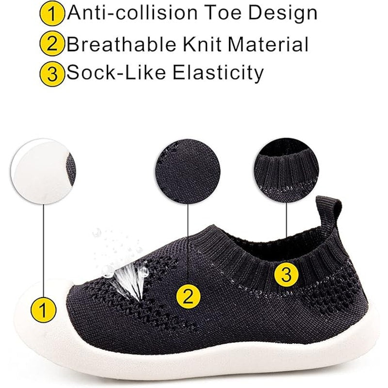 Baby's First Walking Shoes, Soft Rubber Sole Infant Size 5, Mesh Non-Slip, Black