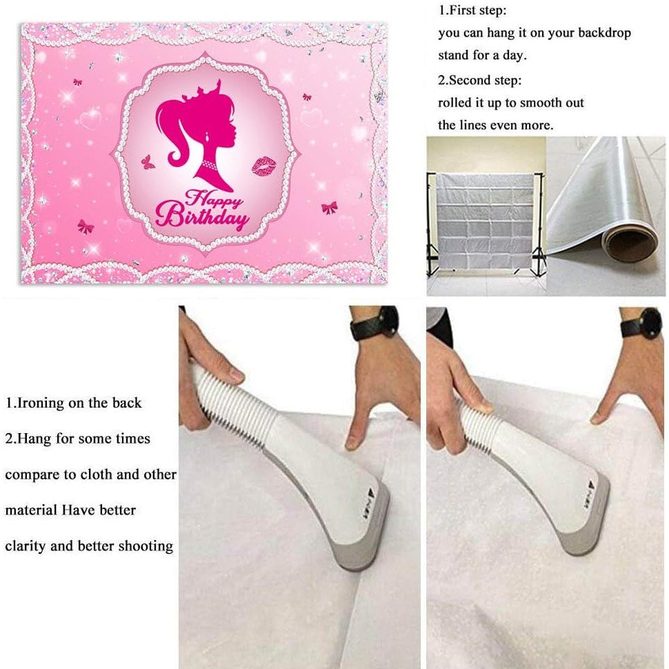Pink Pearl Princess Birthday Backdrop – 5x7 ft Girl’s Party Decoration with Crown & Sparkle Design