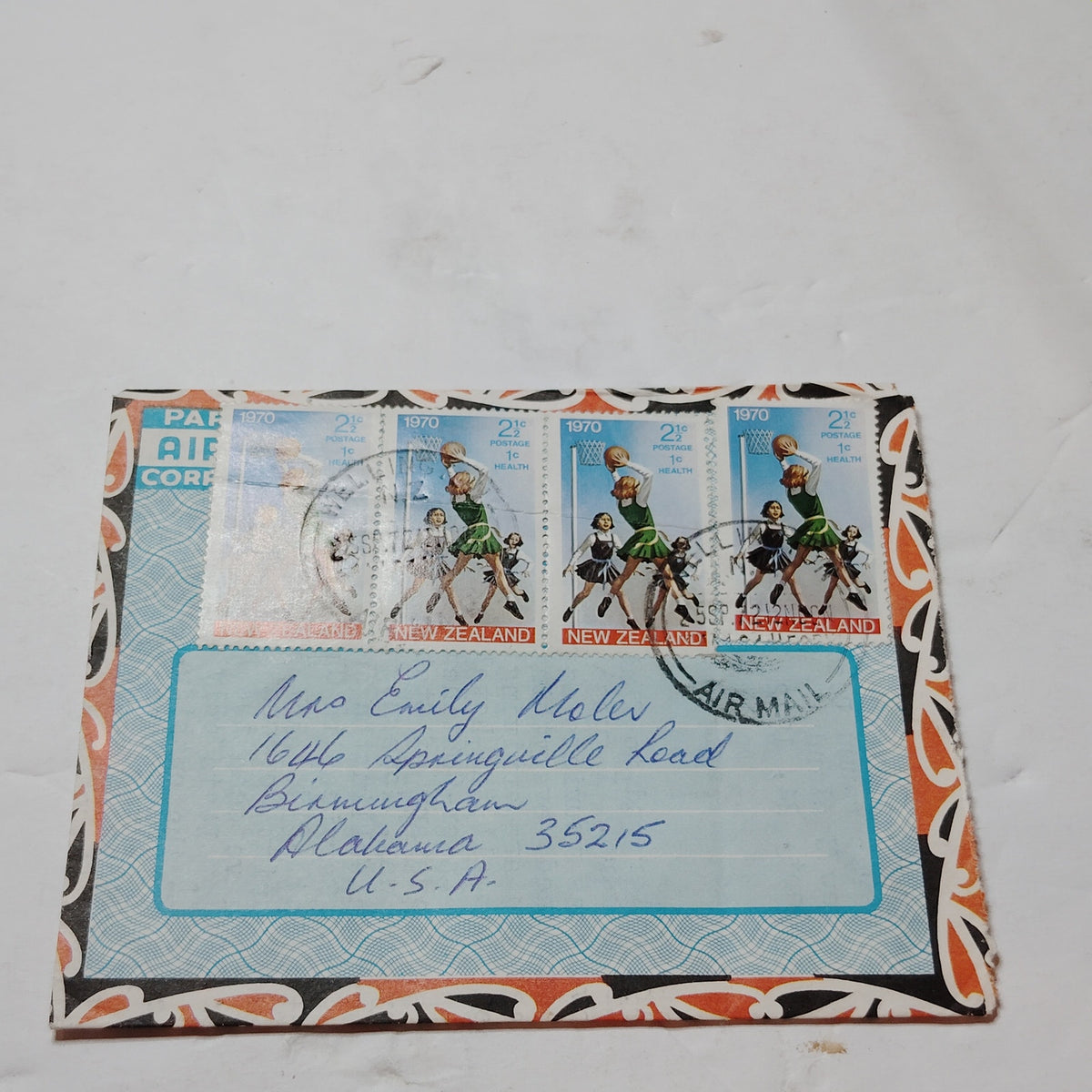 1972 New Zealand Aerogramme Health Stamps Whangarei Cover Letter to Alabama