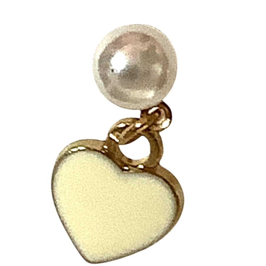 Dangle Heart Earrings with Faux Pearl, Gold Tone Frame and Post, Missing 1 Back.