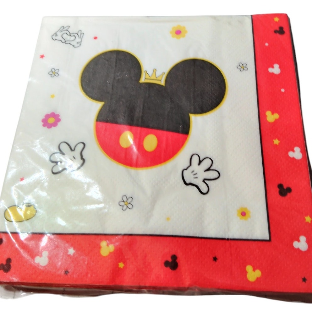Mickey-Inspired Happy Napkins – 25-Pack, Red & Black Cartoon Party Tableware
