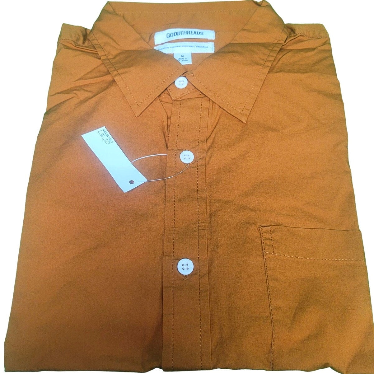 Goodthreads Standard-Fit Short-Sleeve Button-Down Stretch Poplin Shirt, Dark Caramel, Medium, NWT