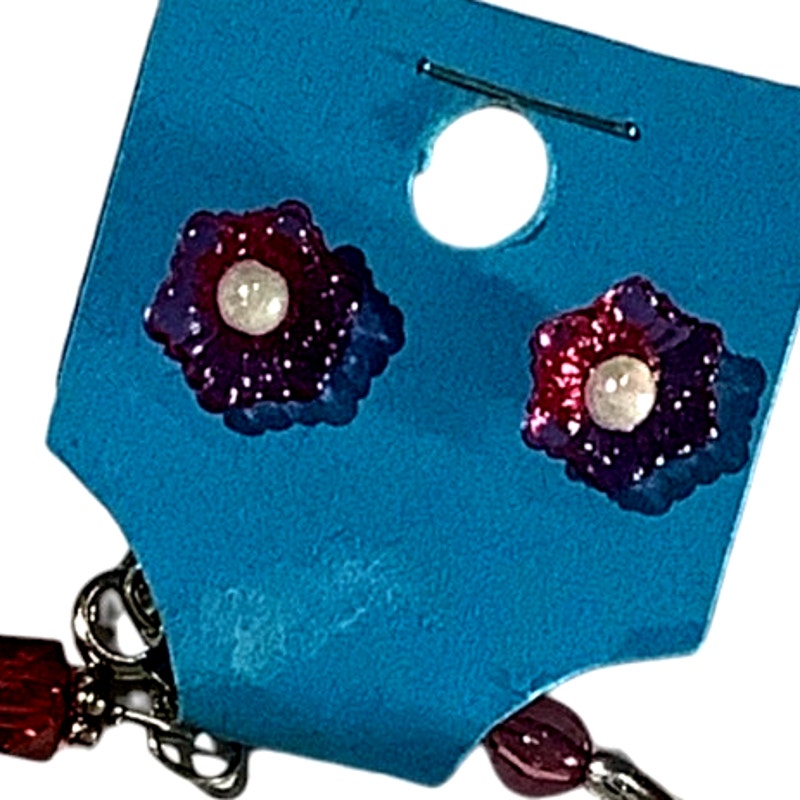 Metal and Acrylic Beads- Choker or Kids 13" Necklace and Post Earring